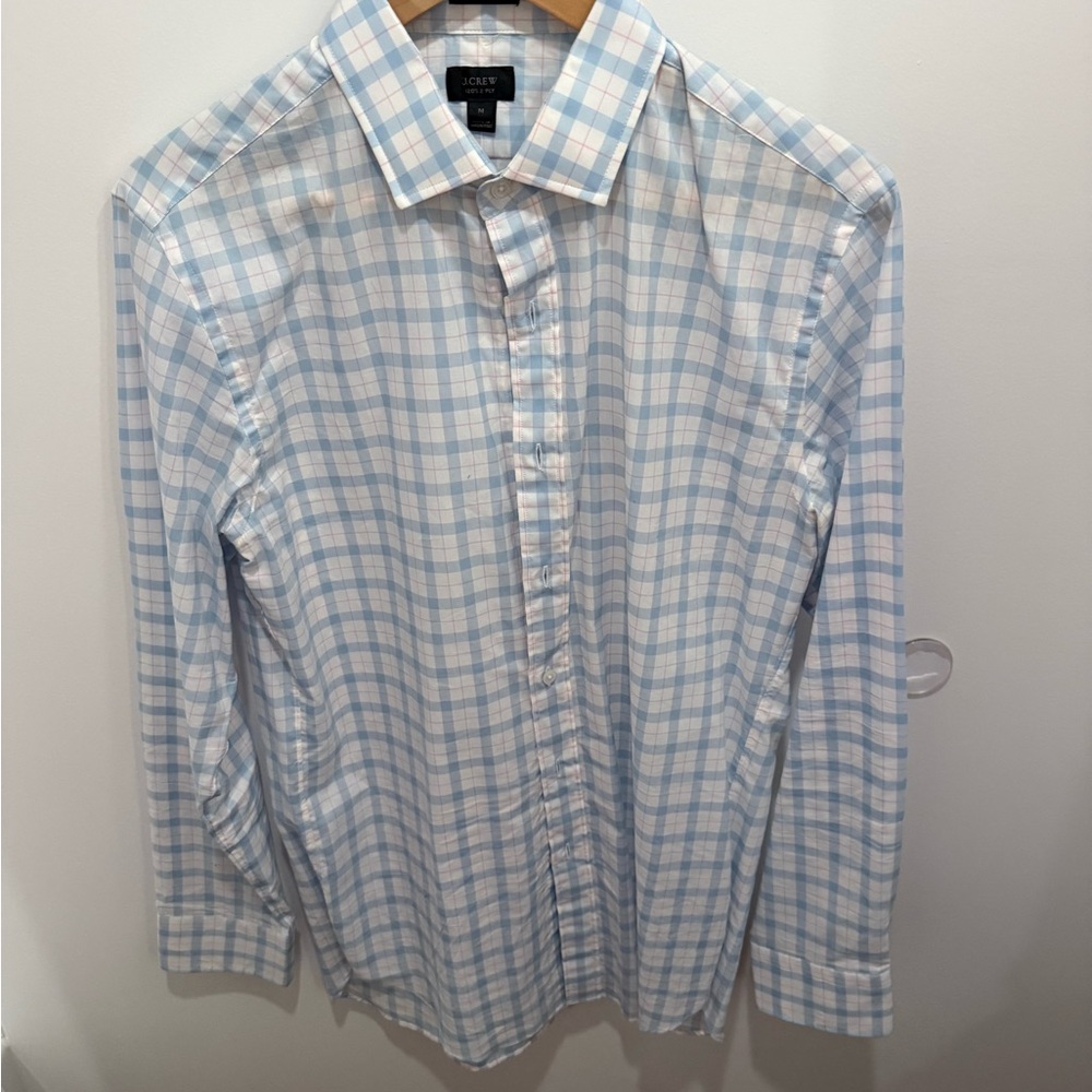 J. Crew Men's Light Blue and White Plaid Shirt, size: M